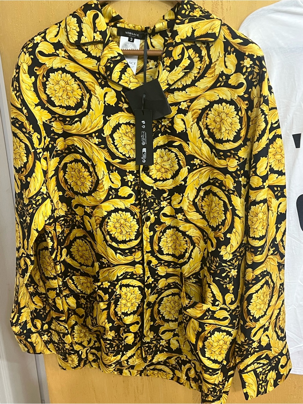 Versace Black and Yellow Baroque-Print Button-Down Shirt